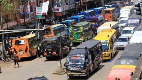 Matatus caught up in a traffic snarl-up at Tom Mboya street near Khoja/Old Mutual terminus 