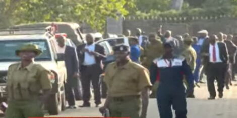 Police vehicles at former Interior Cabinet Secretary Fred Matiang'i's home in Karen on Wednesday February 15, 2022