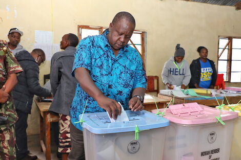 Interior Cabinet Secretary Fred Matiang'i casting his vote in Nyamira County.
