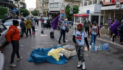 Kenyan migrant workers camp outside Kenyan consulate in Badaro, Beirut on January 11, 2022