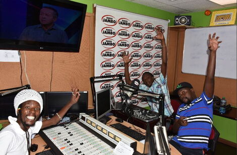 Mbusii Deh and co-hosts at radio jambo studio
