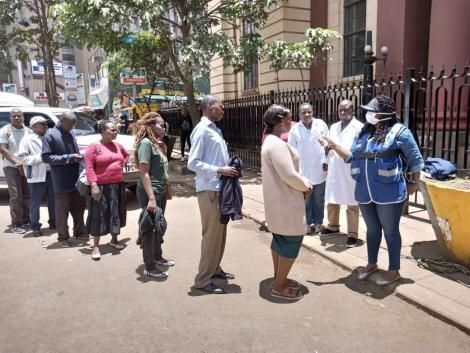Medics conducting random screening at National Archives, Nairobi on Saturday, March 21, 2020.