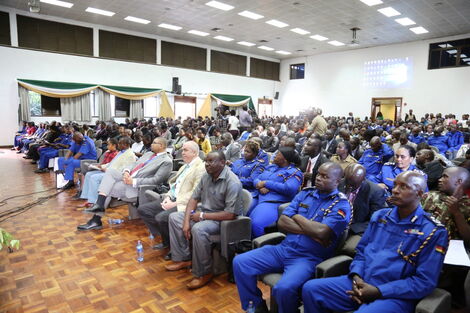 Members of the National Police Service at the Kenya School of Monetary Studies, Nairobi where Inspector General of Police Hillary Mutyambai launched a new curriculum on March 10, 2020.