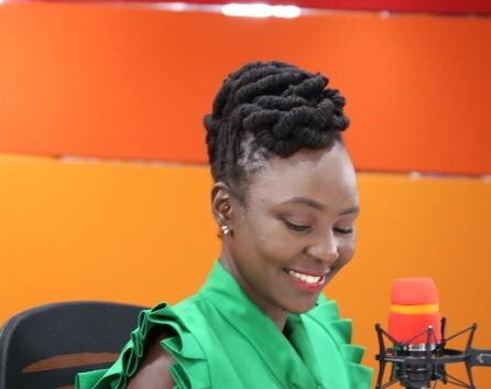 KTN's medical journalist, Mercy Korir poses for a photo inside Spice FM's studio on June 5, 2020.
