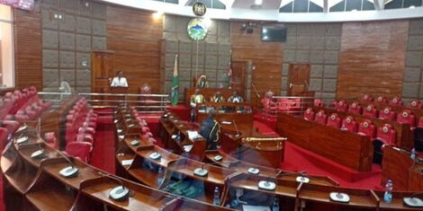 Meru Governor Kawira Mwangaza addresses an empty county assembly on Wednesday,October 19, 2022..jpg