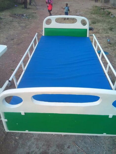 One of the hospital beds built by Meshack Otieno, a Jua Kali artisan based in Juja, Kiambu