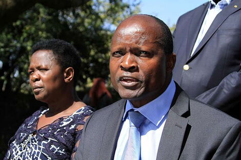 Migori Governor Okoth Obado, accompanied by his wife Hellen, during a press conference on September 12, 2018.