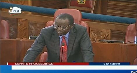 Migori Senator Ochillo Ayacko speaks during the special Senate Seating at Parliament Buildings on March 31, 2020.