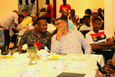 Mombasa gubernatorial hopefuls Mike Sonko (Wiper), Mvita MP Abdulswamad Nassir (ODM) and Hassan Omar (UDA) on Saturday morning, May 28, 2022.