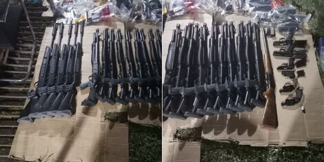 Military-grade weapons during a raid at an office in Kilimani on Tuesday, June 21, 2022.