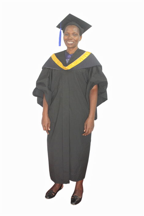 Milkah Mwasi in a JKUAT graduation gown on Tuesday, June 28, 2022