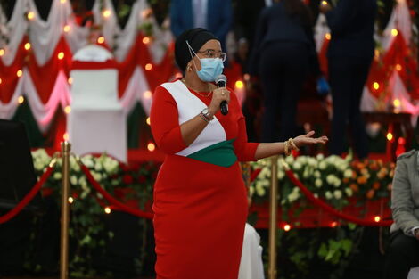 Ministry of ICT CAS Nadia Abdalla speaking at the Bomas of Kenya on December 7, 2020.