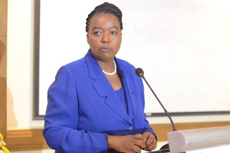 Monica Juma at a previous press briefing