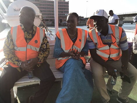 Petroluem PS Andrew Kamau and Energy Cabinet Secretary Monica Juma Witnessing the arrival of fuel at the Port of Mombasa on Thursday April 7, 2022