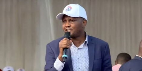 Chama Cha Kazi Party leader Moses Kuria at Thika Stadium, on Saturday, February 19, 2022.