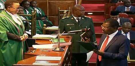 Moses Wetangula takes the oath of office as speaker of the National Assembly on Thursday, September 8, 2022. 