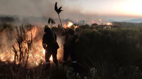 Fire burning part of Mt Kenya Forest as firefighters try to extinguish it on Wednesday March 23, 2022