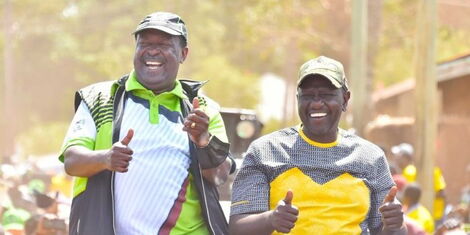 Vice President William Ruto and ANC party leader Musalia Mudavadi at a rally past.