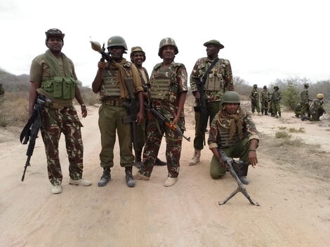 Officers from the Border Police Unit (BPU) patrolling the Kenya - Somalia border in August 2022.