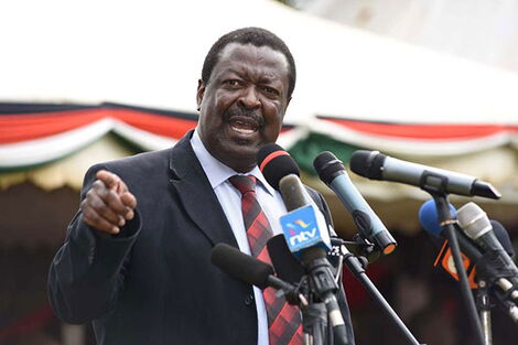 ANC leader Musalia Mudavadi speaks during the 15th Memorial Service of the late Vice President Kijana Wamalwa in Kitale on August 23, 2018. 