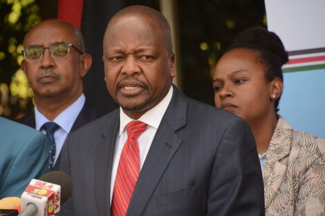 Health Cabinet Secretary Mutahi Kagwe addresses a press conference on Covid-19 in Nairobi in March 2020