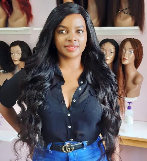Inooro TV news anchor Muthoni wa Mukiri pictured at her hair and beauty store in Nairobi