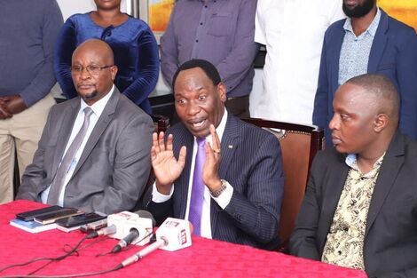 Ezekiel Mutua addressing the press in Nakuru City on the work of CMOs in licensing political parties and candidates for use of copyrighted musical works during this campaign period on May 18, 2022
