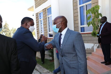 The speaker of the National Assembly Justin Muturi arrives in Bomet on Thursday, October 28, 2021 to officially open the Dr. Joyce Laboso Centre. 