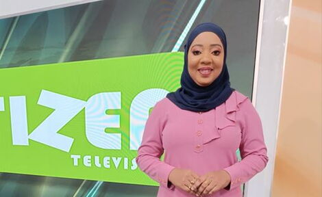 Citizen TV anchor Mwanahamisi Hamadi poses for a photo at the station's studio. 