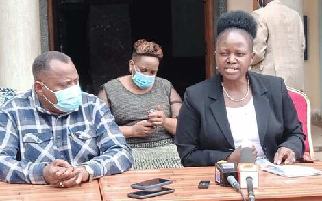 Machakos County Assembly Speaker Florence Mwangangi(Right),and Leader of Majority Mark Muendo(Left) at the Machakos County Assembly on October 1, 2021