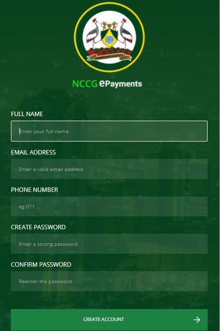 The sign-up page on the NCCG portal