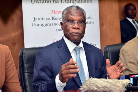 Undated image of NCIC Samuel Kobia during a press briefing in Nairobi, Kenya.