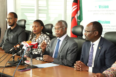NCIC chairman Samuel Kobia among other officials addressing the media on February 2, 2023.