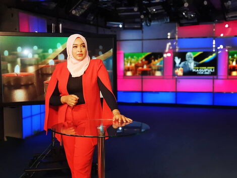 NTV anchor Zainab Ismail on set in March 2021