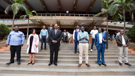 Nairobi Metropolitan Services Director General, Mohammed Badi (third left) poses for a photo with Nairobi leaders on Thursday, March 26, 2020.