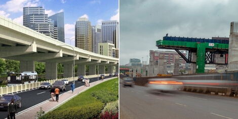 A collage of the Nairobi Expressway design and ongoing construction
