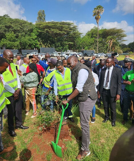 Nairobi Governor Johnson Sakaja planting trees at Central Park on February 2, 2023.