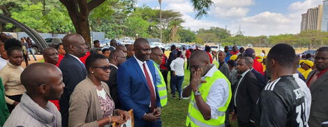 Nairobi Governor Johnson Sakaja receives a painting on Thursday, February 2, 2023