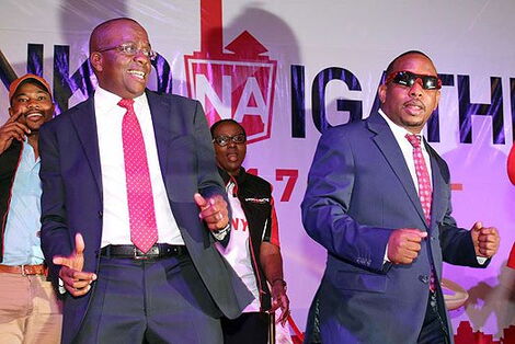 Nairobi Governor Mike Sonko (right) and his former deputy Polycarp Igathe during the launch of their manifesto on July 23, 2017.