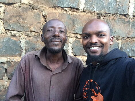 Nairobi Half Life script writer, Potash Charles Matathia (Left) poses with Mojo Africa's Marvin Gakunyi on February 20, 2020.