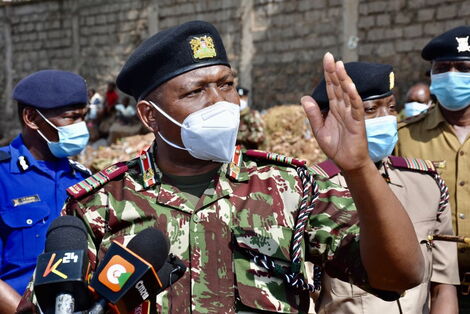 Nairobi Regional Commissioner James Kianda leading the demolition of structures at Deep Sea on Friday, October 1, 2021.