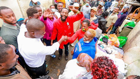 Nairobi Senator Johnson Sakaja with traders at Burma Market, Nairobi on June 10,2021.