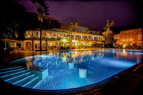 Nairobi Serena Hotel swimming pool area. The hotel closed down some of its operations in Kenya following the COVID-19 pandemic.