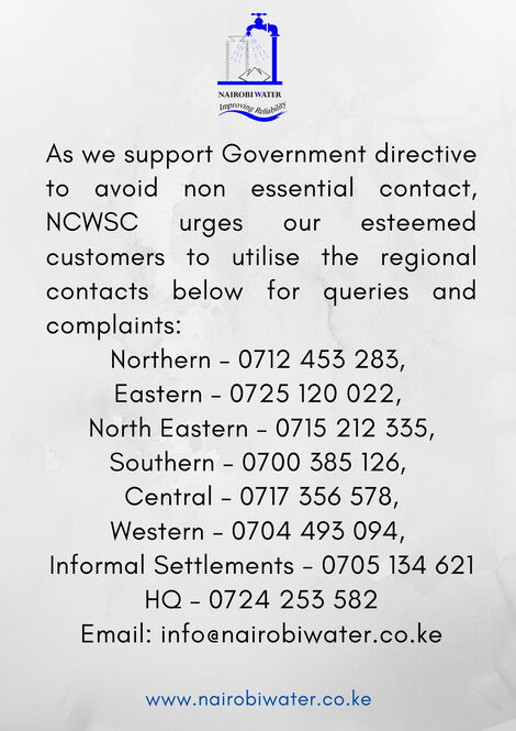 Nairobi Water and Sewerage Company contacts list.