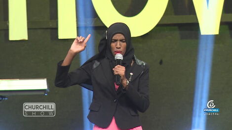 Nasra Yusuf bringing the house down on Churchill Show stage.