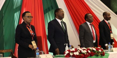 National Assembly Ag. Clerk Serah Kioko, Speaker Moses Wetangula and Justice Daniel Musinga Keynan attending the induction retreat at the Safari Park Hotel, Nairobi, o Monday, September 19, 2022