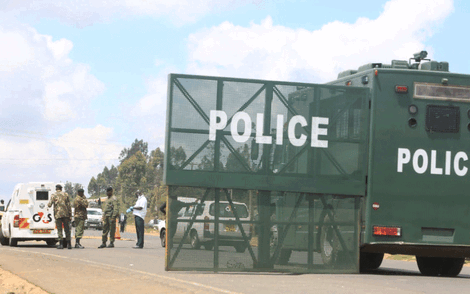 National Police Service truck pictured at a roadblock.