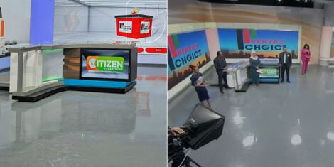 Photo collage of newly launched Citizen TV Studio with presenters on Sunday August 7,2022