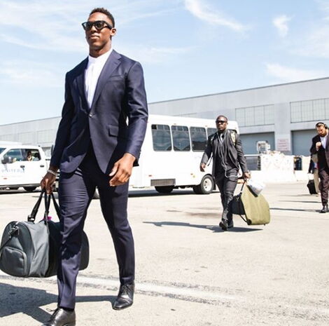 New York Giants star Wayne Gallman rocking one of the Narok NYC designs pre-game in September 2019.