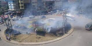 A transformer bursts into flames at a roundabout in Ngara.